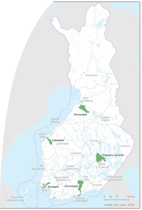 ACWA LIFE -hanke-alueet Suomessa kartalla